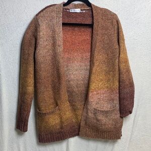 Cozy Gradient Open-Front Cardigan Sweater - Rust Multi